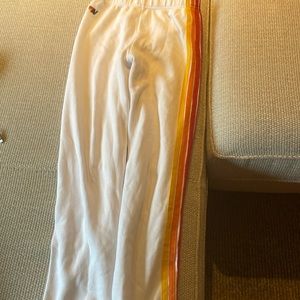 Aviator Nation white sweatpants with stripes. Girls 14 used
